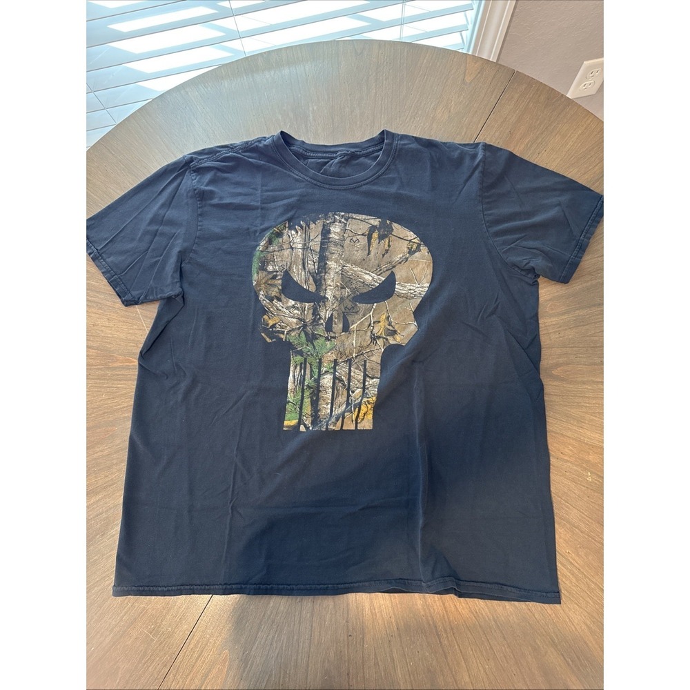 Marvel The Punisher Graphic T-Shirt Mens XL Black Camo Skull Logo Tee